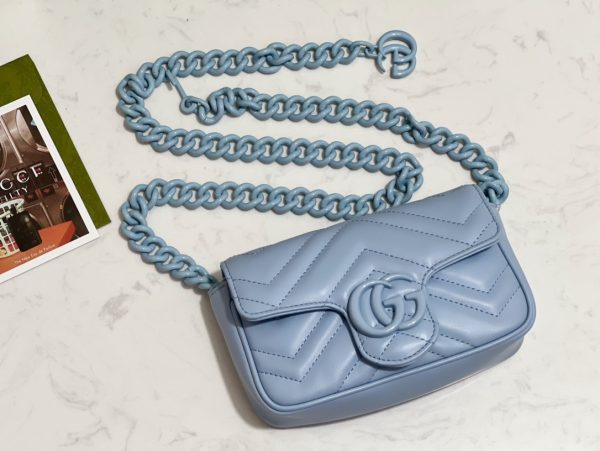グッチ GGマーモント ベルトバッグ ブルー 699757 レザー シルバー金具 - 画像 (5)