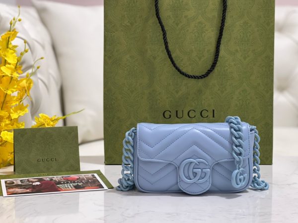 グッチ GGマーモント ベルトバッグ ブルー 699757 レザー シルバー金具