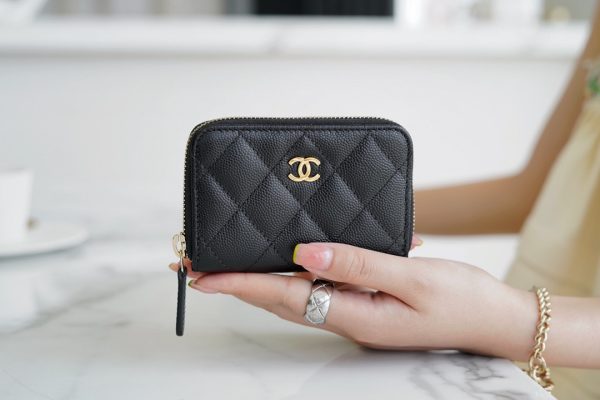 シャネル CHANEL ラウンドファスナーコインケース 小銭入れ ブラック AP0216 キャビアスキン ゴールド金具