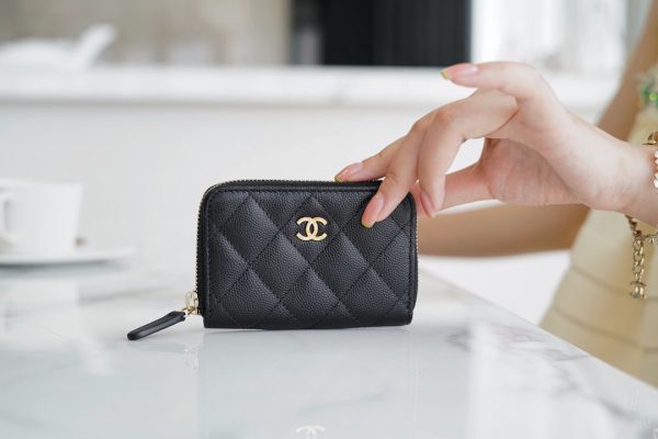 シャネル CHANEL ラウンドファスナーコインケース 小銭入れ ブラック AP0216 キャビアスキン ゴールド金具 - 画像 (2)