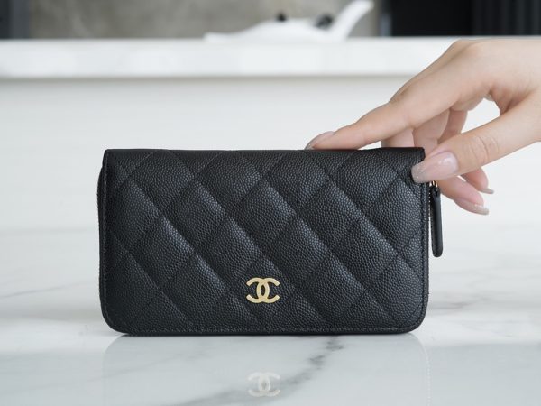 シャネル CHANEL 長財布 クラシック ロング ジップ ウォレット ココマーク ブラック AP0242 Y01864 C3906 キャビアスキン ゴールド金具 - 画像 (2)