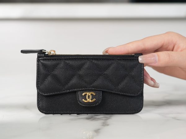 シャネル CHANEL カードケース マトラッセ クラシック ジップ ココマーク ブラック AP2570 キャビアスキン ゴールド金具 - 画像 (2)