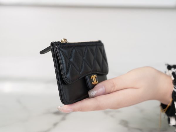 シャネル CHANEL カードケース マトラッセ クラシック ジップ ココマーク ブラック AP2570 ラムスキン ゴールド金具 - 画像 (3)