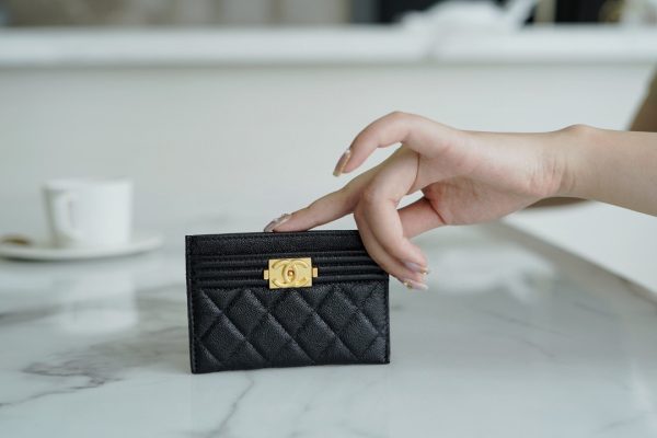 シャネル CHANEL ボーイシャネル カードケース 名刺入れ ブラック 6632 キャビアスキン ゴールド金具 - 画像 (2)