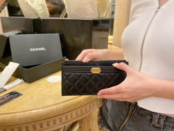 シャネル CHANEL ボーイ マトラッセ ココマーク ラウンドファスナー ブラック 6617 キャビアスキン ゴールド金具 - 画像 (8)