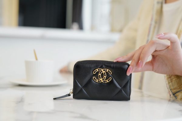 シャネル CHANEL コインケース 19 ジップ コインパース ブラック AP0949 ラムスキン ゴールド金具 - 画像 (8)