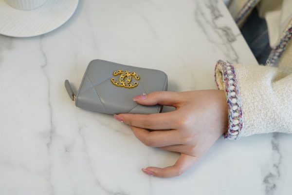 シャネル CHANEL コインケース 19 ジップ コインパース グレー AP0949 ラムスキン ゴールド金具 - 画像 (9)