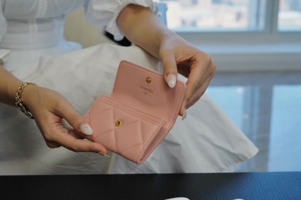 シャネル CHANEL カードケース 19フラップ ココマーク サーモンピンク AP1790 ラムスキン ゴールド金具 - 画像 (6)