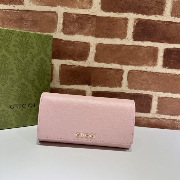 グッチ 財布 新作 2024 ピンク 772638 レザー ゴールド金具