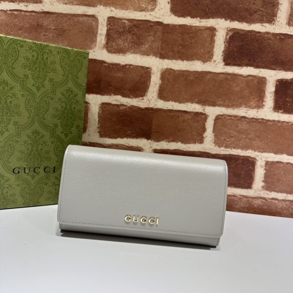 グッチ 財布 新作 2024 グレー 772638 レザー ゴールド金具