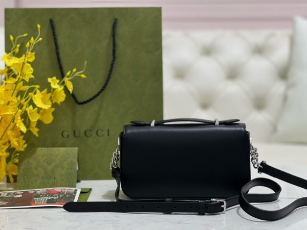 グッチ 2WAYバッグ PETITE GG ブラック 739722 AACAW 9022 レザー シルバー金具 - 画像 (2)