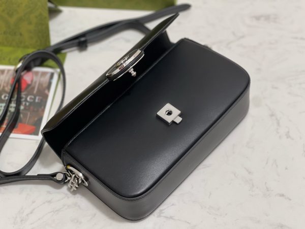 グッチ 2WAYバッグ PETITE GG ブラック 739722 AACAW 9022 レザー シルバー金具 - 画像 (6)