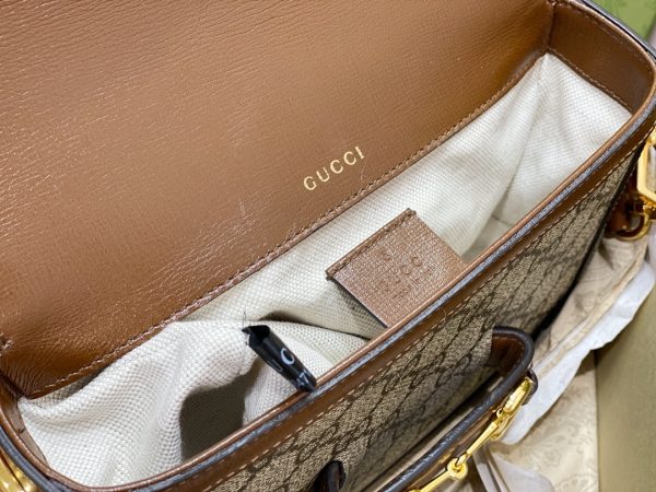 グッチ ホースビット 1955・ジャンボGG ミニバッグ ショルダーバッグ ベージュ/ブラウン 658574 UKMDG 2570 キャンバス/GP ゴールド金具 - 画像 (7)