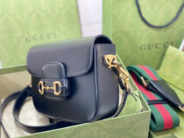 グッチ ホースビット 1955・ジャンボGG ミニバッグ ショルダーバッグ ブラック 658574 UKMDG 2570 レザー ゴールド金具 - 画像 (3)