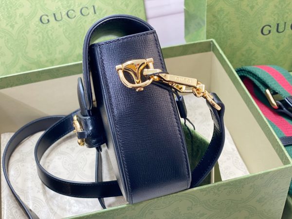 グッチ ホースビット 1955・ジャンボGG ミニバッグ ショルダーバッグ ブラック 658574 UKMDG 2570 レザー ゴールド金具 - 画像 (4)