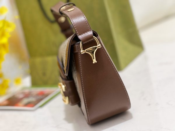 グッチ ホースビット 1955 スモール ショルダーバッグ ベージュ＆エボニー 764155 FACX6 9761 レザー ゴールド金具 - 画像 (4)