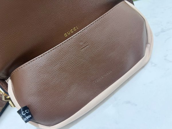 グッチ ホースビット 1955 ミニ ラウンドバッグ GGスプリーム キャンバス ベージュ＆エボニー 752002 92TCG 8563 レザー ゴールド金具 - 画像 (9)