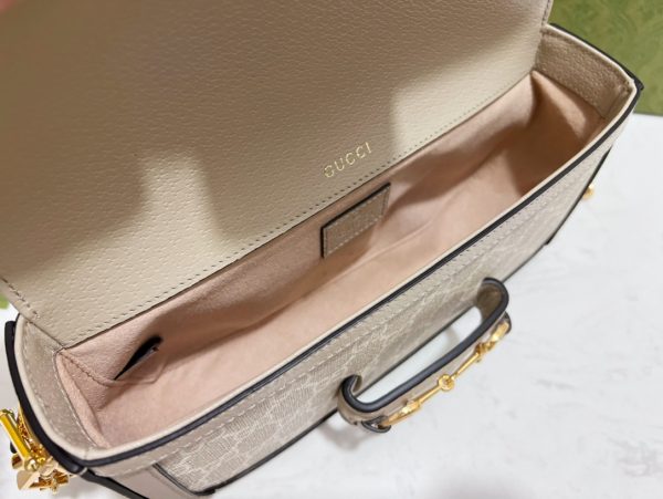 グッチ ホースビット 1955 ショルダーバッグ GGスプリーム キャンバス ベージュ＆ホワイト ‎‎735178 FABLN 9897 レザー ゴールド金具 - 画像 (9)