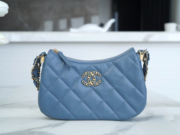 シャネル CHANEL バッグ 新作 2024 シャネル19 ブルー AS2357 ラムスキン ゴールド金具 - 画像 (2)