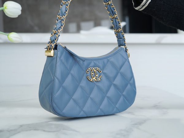 シャネル CHANEL バッグ 新作 2024 シャネル19 ブルー AS2357 ラムスキン ゴールド金具 - 画像 (4)
