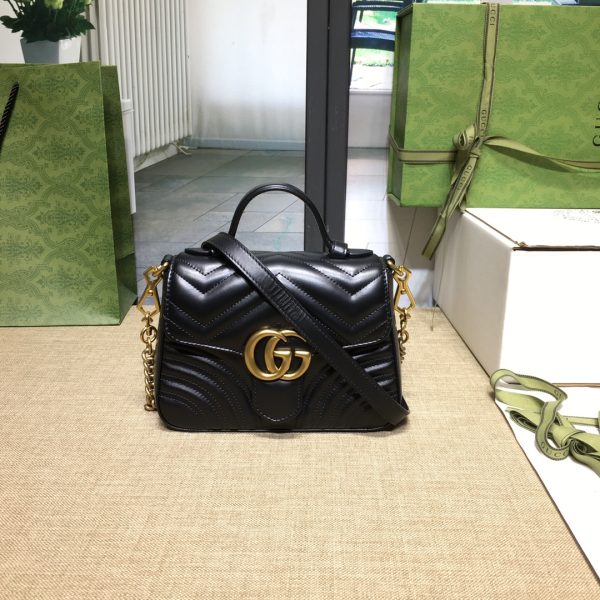 グッチ GGマーモント ミニ トップハンドルバッグ ブラック ‎547260 DTDIT 1000 レザー ゴールド金具
