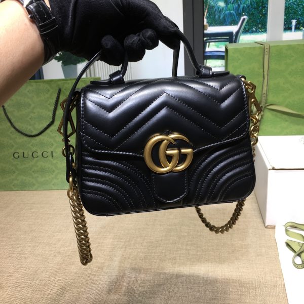 グッチ GGマーモント ミニ トップハンドルバッグ ブラック ‎547260 DTDIT 1000 レザー ゴールド金具 - 画像 (9)