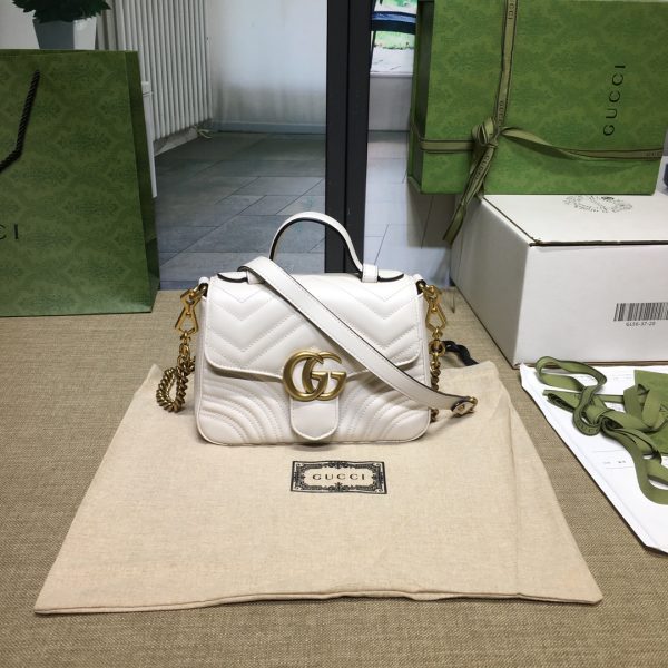 グッチ GGマーモント ミニ トップハンドルバッグ ホワイト ‎547260 DTDIT 9022 レザー ゴールド金具