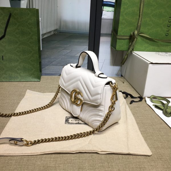 グッチ GGマーモント ミニ トップハンドルバッグ ホワイト ‎547260 DTDIT 9022 レザー ゴールド金具 - 画像 (2)