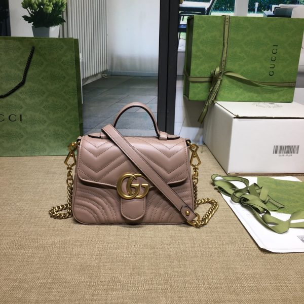 グッチ GGマーモント ミニ トップハンドルバッグ ダスティピンク ‎547260 DTDIT 5729 レザー ゴールド金具