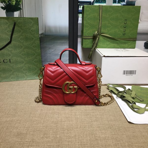 グッチ GGマーモント ミニ トップハンドルバッグ レッド ‎547260 DTDIT 6832 レザー ゴールド金具