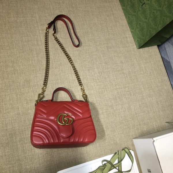 グッチ GGマーモント ミニ トップハンドルバッグ レッド ‎547260 DTDIT 6832 レザー ゴールド金具 - 画像 (6)