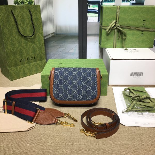 グッチ ホースビット 1955 ミニバッグ ダークブルー＆ブラウン 658574 HUHHG 8375 レザー ゴールド金具 - 画像 (3)