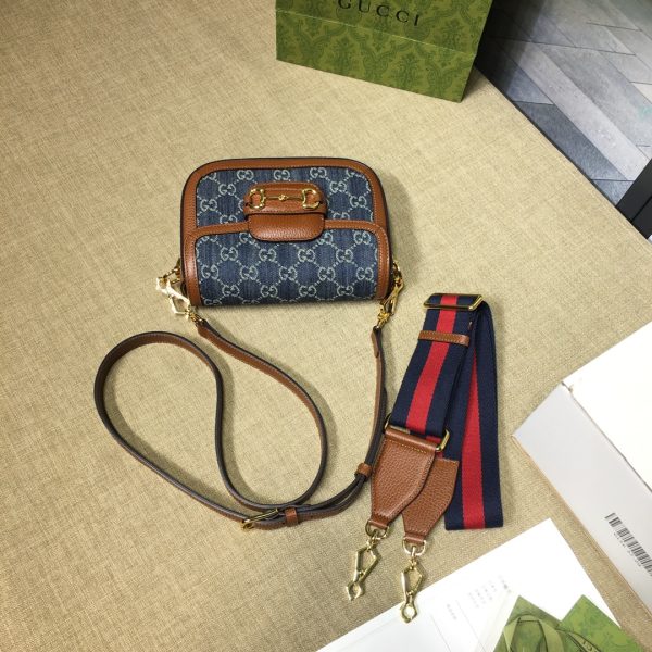グッチ ホースビット 1955 ミニバッグ ダークブルー＆ブラウン 658574 HUHHG 8375 レザー ゴールド金具 - 画像 (4)