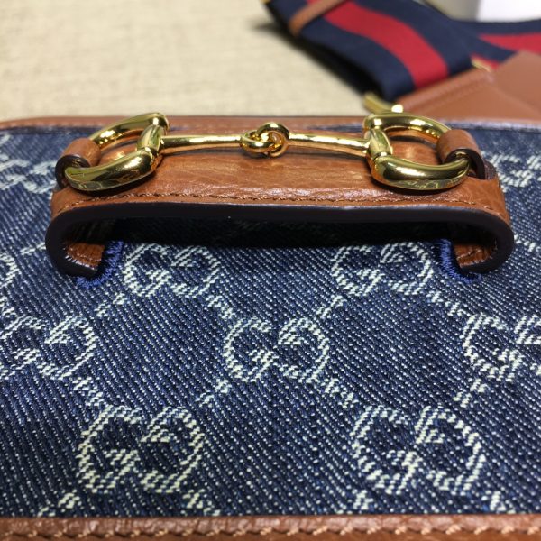 グッチ ホースビット 1955 ミニバッグ ダークブルー＆ブラウン 658574 HUHHG 8375 レザー ゴールド金具 - 画像 (9)