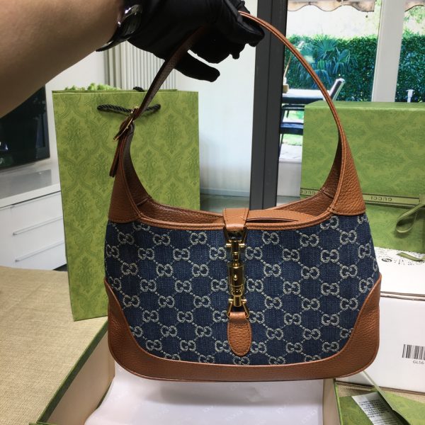 グッチ ジャッキー 1961 スモール ショルダーバッグ ダークブルー＆ブラウン 636706 HUHHG 8375 レザー ゴールド金具 - 画像 (3)