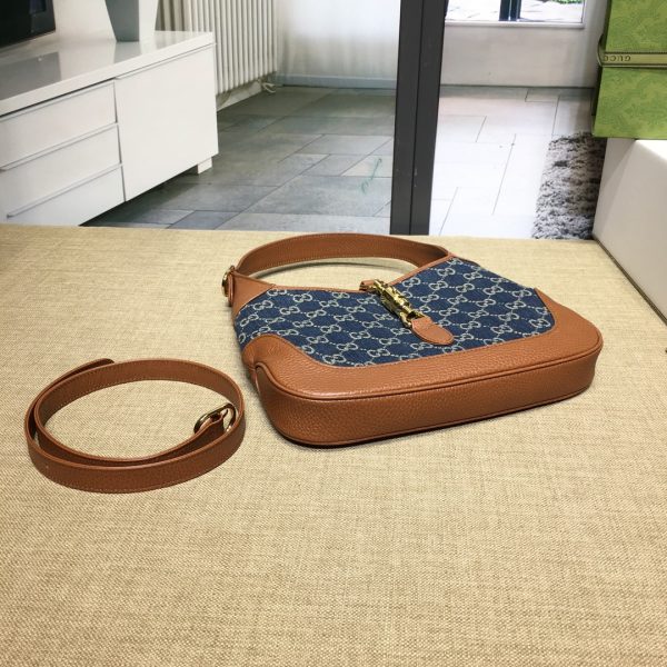グッチ ジャッキー 1961 スモール ショルダーバッグ ダークブルー＆ブラウン 636706 HUHHG 8375 レザー ゴールド金具 - 画像 (4)