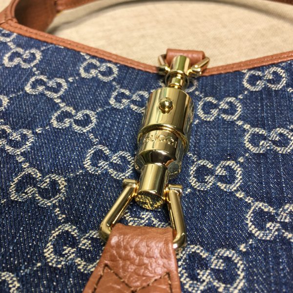 グッチ ジャッキー 1961 スモール ショルダーバッグ ダークブルー＆ブラウン 636706 HUHHG 8375 レザー ゴールド金具 - 画像 (5)