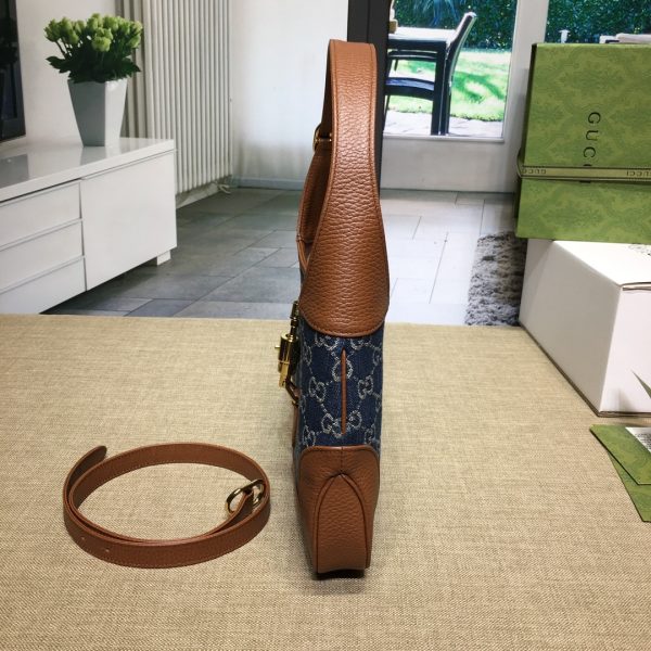 グッチ ジャッキー 1961 スモール ショルダーバッグ ダークブルー＆ブラウン 636706 HUHHG 8375 レザー ゴールド金具 - 画像 (8)