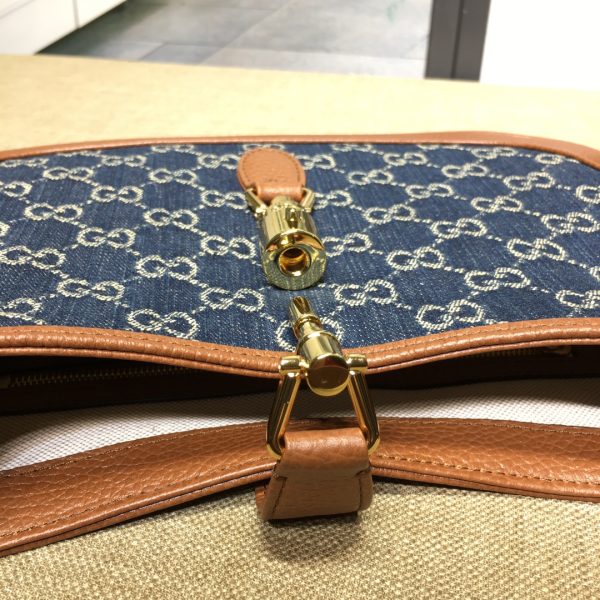 グッチ ジャッキー 1961 スモール ショルダーバッグ ダークブルー＆ブラウン 636706 HUHHG 8375 レザー ゴールド金具 - 画像 (9)