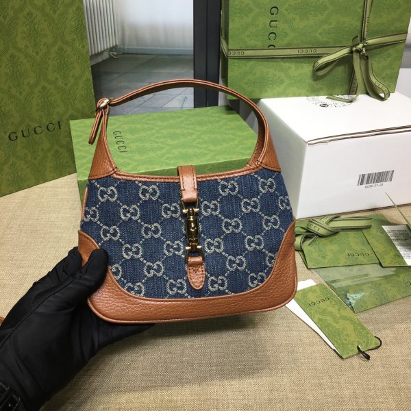 グッチ ジャッキー 1961 ミニ バッグ ダークブルー＆ブラウン 637092 HUHHG 8375 レザー ゴールド金具 - 画像 (3)