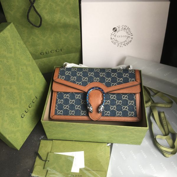 グッチ ディオニュソス GG スモール ショルダーバッグ ダークブルー＆ブラウン 400249 KHNRN 8375 レザー シルバー金具 - 画像 (2)