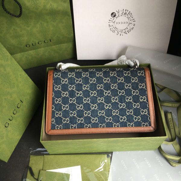 グッチ ディオニュソス GG スモール ショルダーバッグ ダークブルー＆ブラウン 400249 KHNRN 8375 レザー シルバー金具 - 画像 (3)