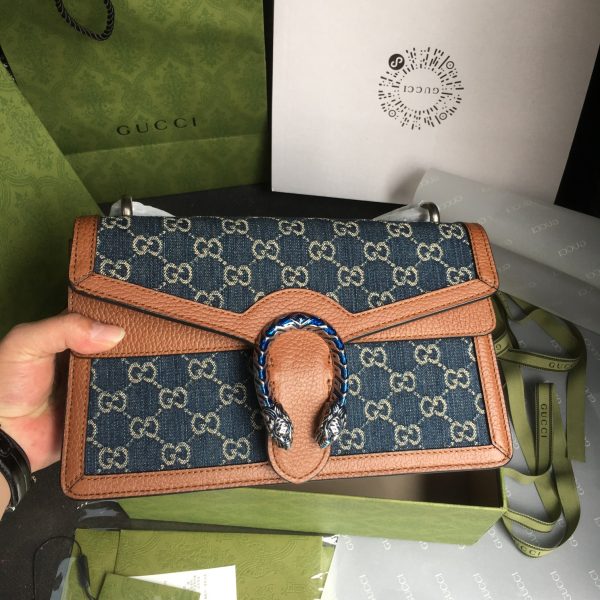 グッチ ディオニュソス GG スモール ショルダーバッグ ダークブルー＆ブラウン 400249 KHNRN 8375 レザー シルバー金具 - 画像 (4)