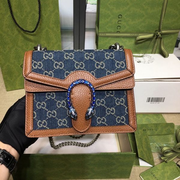 グッチ ディオニュソス GGスプリーム ミニ バッグ ダークブルー＆ブラウン 421970 KHNRN 8375 レザー シルバー金具 - 画像 (3)