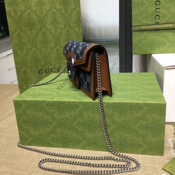 グッチ ディオニュソス GGスプリーム キャンバス スーパーミニバッグ ダークブルー＆ブラウン 476432 KHNRN 8375 レザー シルバー金具 - 画像 (5)