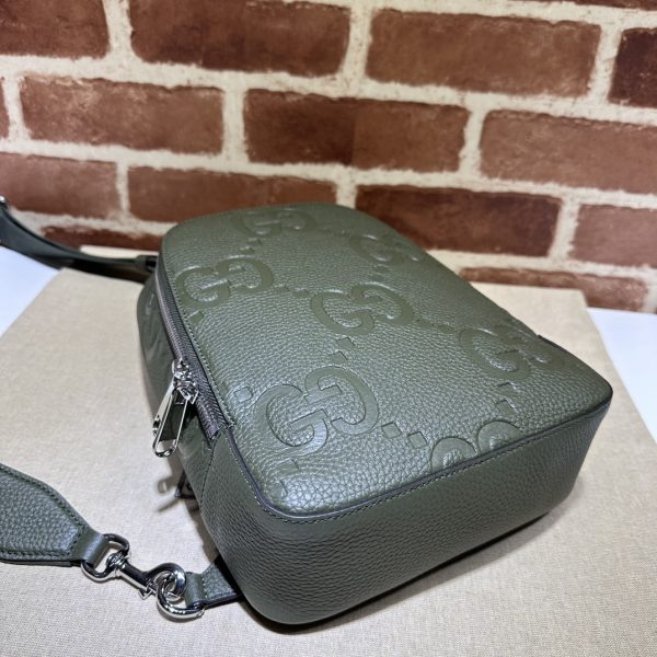 グッチ ジャンボGG クロスボディバッグ ダークグリーン 766937 AACWY 3341 ジャンボ GG レザー シルバー金具 - 画像 (4)