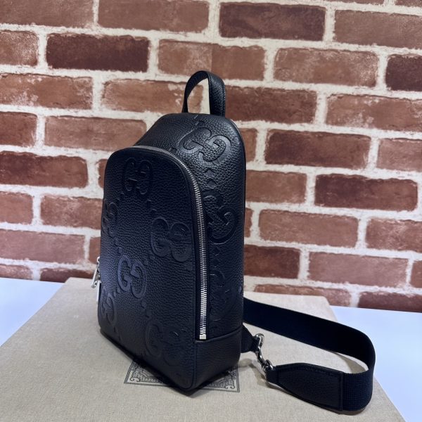 グッチ ジャンボGG クロスボディバッグ ブラック 766937 AACWY 1000 ジャンボ GG レザー シルバー金具 - 画像 (2)