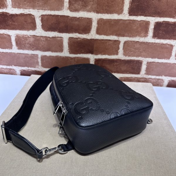 グッチ ジャンボGG クロスボディバッグ ブラック 766937 AACWY 1000 ジャンボ GG レザー シルバー金具 - 画像 (4)