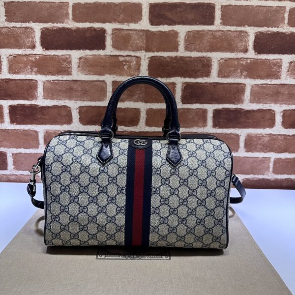 グッチ オフィディア ミディアム トップハンドルバッグ ベージュ＆エボニー/ブルー 772065 96IWG 4157 GGスプリーム キャンバス/レザー シルバー金具