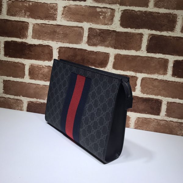 グッチ ウェブストライプ クラッチバッグ セカンドバッグ ブラック×ダークグレー 475316 KHN4C 1095 GGスプリーム キャンバス/レザー シルバー金具 - 画像 (2)